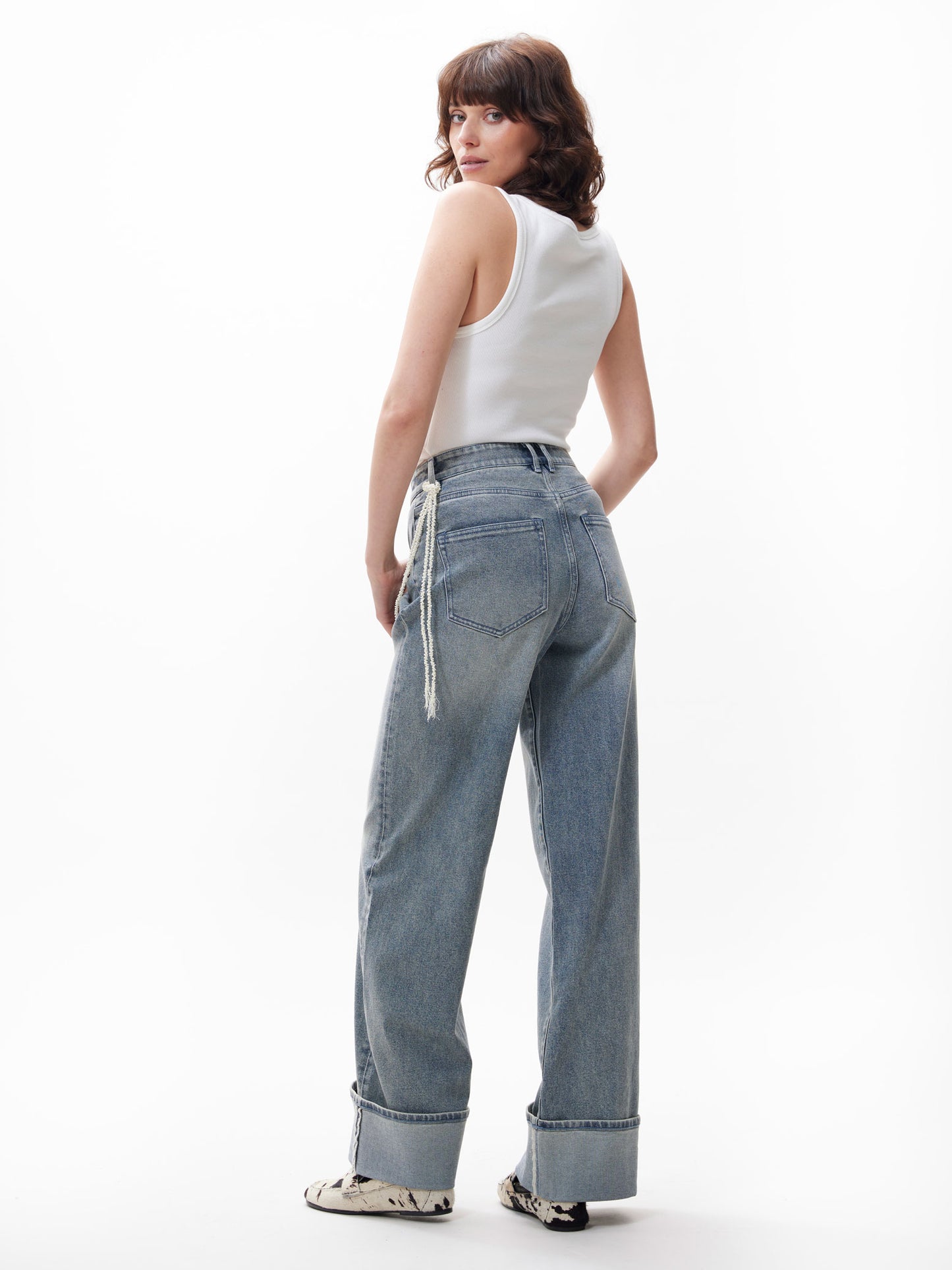 Loose fit jeans with fold - tinted blue