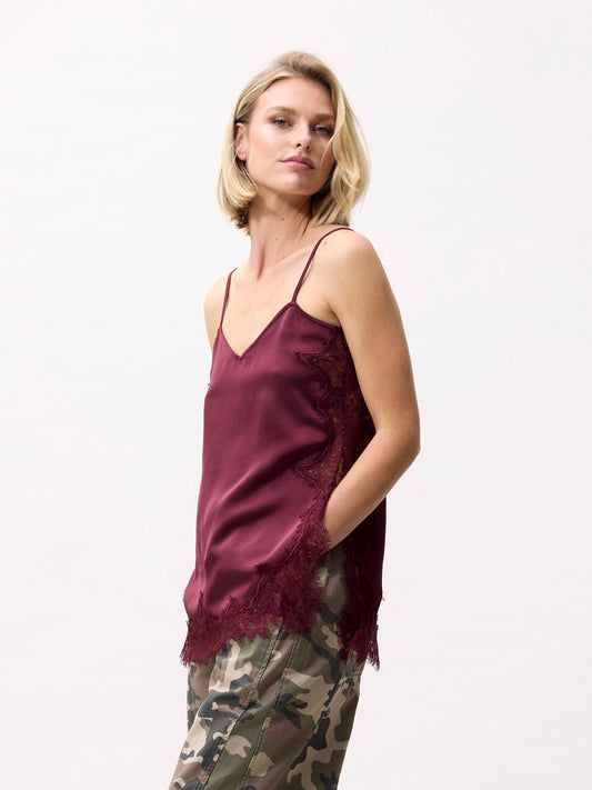 Catwalk Junkie - Lace spaghetti top - Merlot