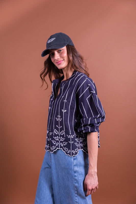 Laure + Max - Blouse Berenice - Blauw embroidery