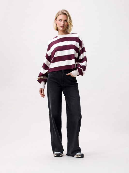 Catwalk Junkie - Oversized striped long sleeve - Merlot
