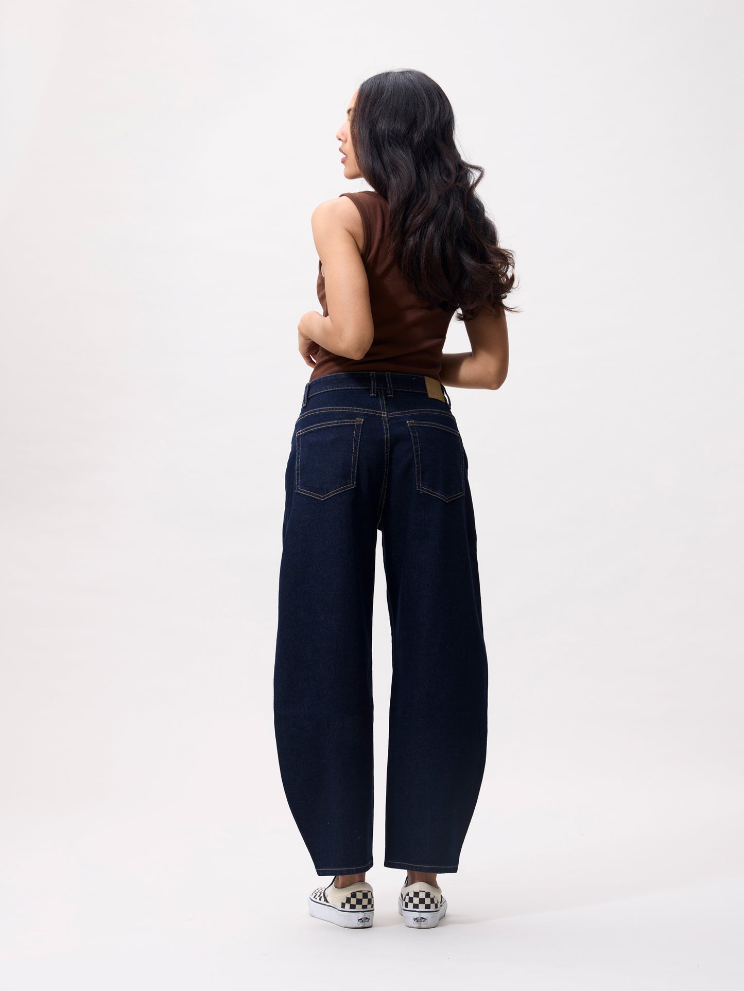 Cropped barrel fit jeans - Dark Blue