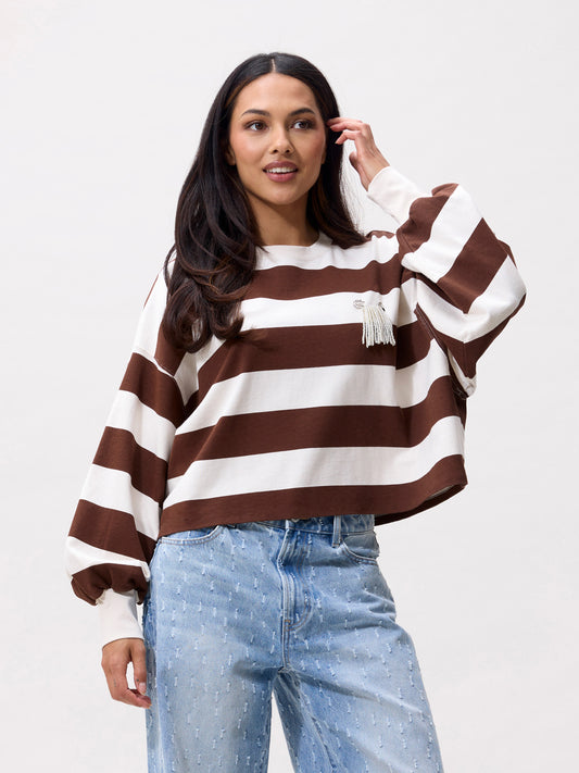 Catwalk Junkie - Oversized striped long sleeve - Rocky Road