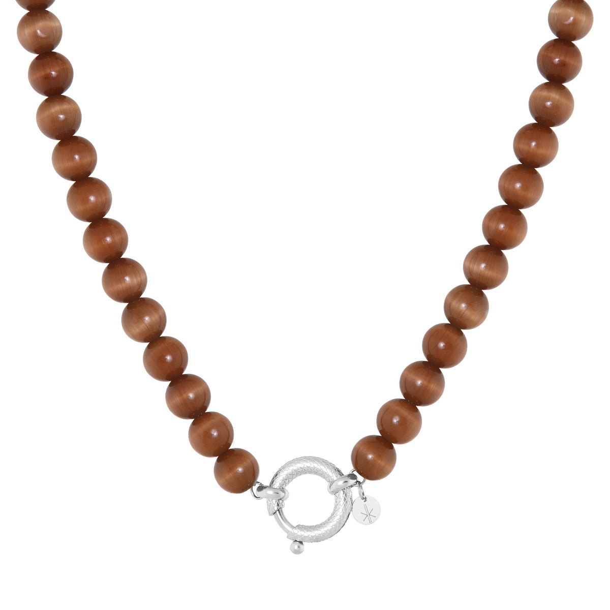Label Kiki - Brown cat eye snake necklace silver - Stainless steel