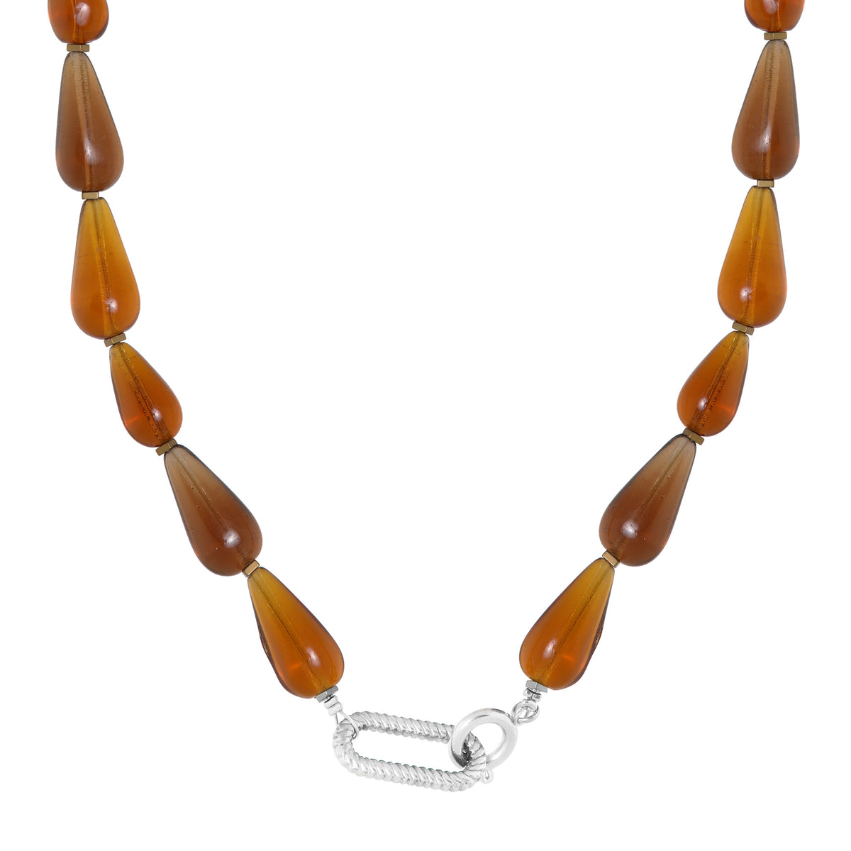 Label Kiki - Brown drop necklace silver - Stainless steel
