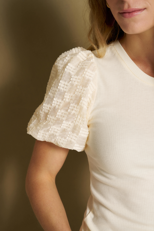 Lofty Manner - Top Haya - Constrast Puff Sleeve - Cream