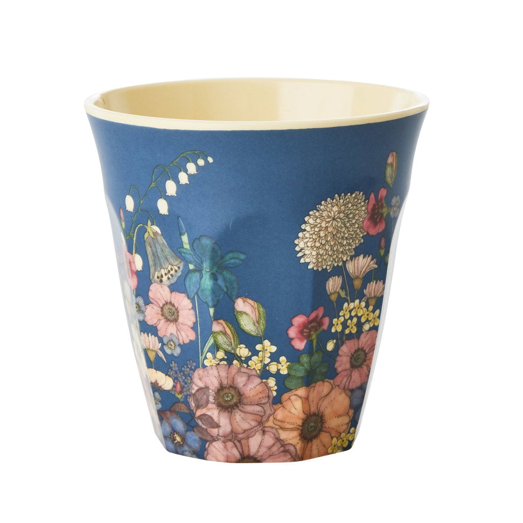 Rice - Middelgroot Beker - Flower Collage Print - Blauw