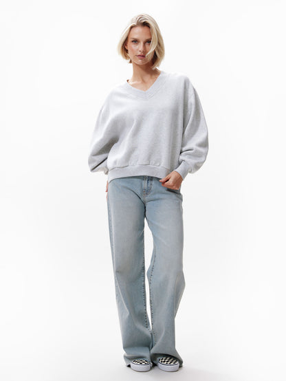 Sweater with Vneck - Grey melange