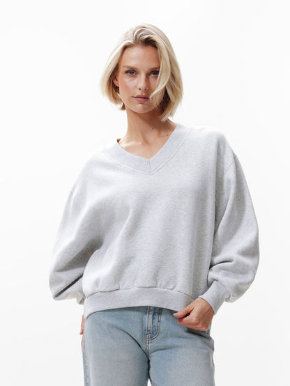 Sweater with Vneck - Grey melange