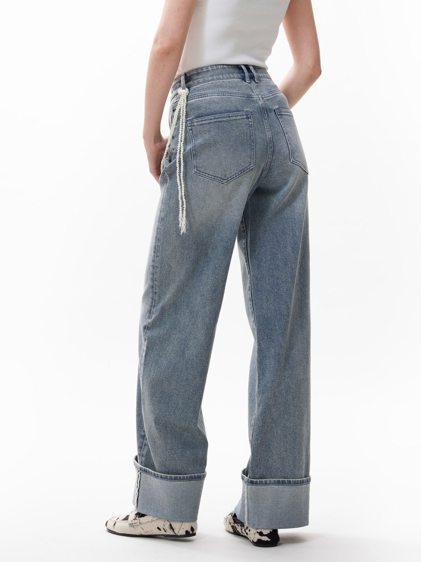 Loose fit jeans with fold - tinted blue