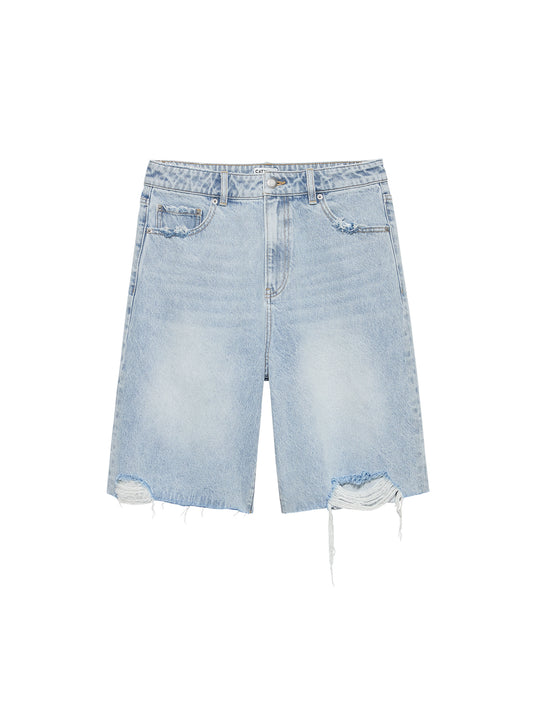 Catwalk Junkie - Loose fit jorts damaged - Licht blauw