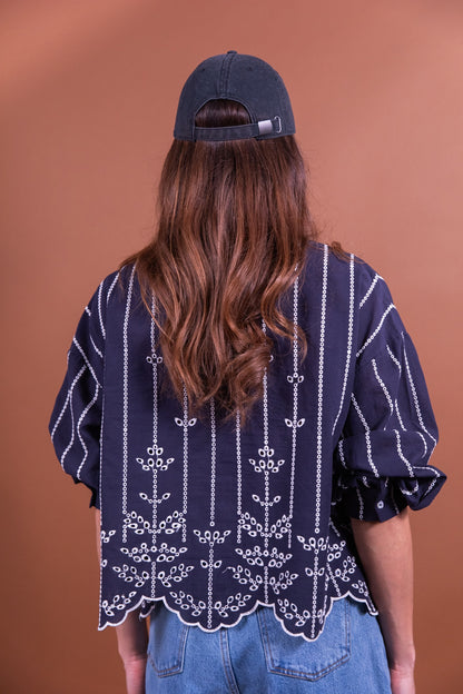 Laure + Max - Blouse Berenice - Blauw embroidery