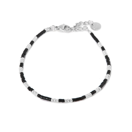 Label Kiki - Midnight black bracelet silver - Stainless steel & silver plated