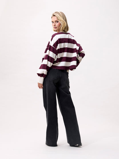 Catwalk Junkie - Oversized striped long sleeve - Merlot