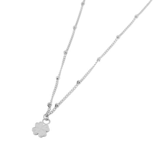 Label Kiki - Lucky clover necklace silver - Stainless steel & silver plated