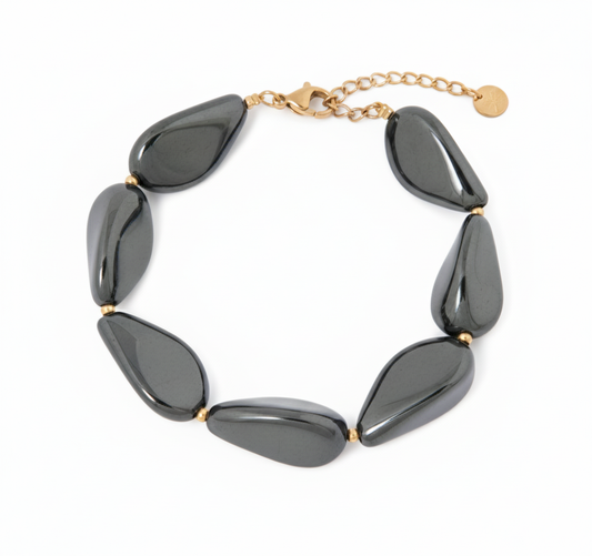 Label Kiki - Black stone bracelet gold - Stainless steel & gold plated