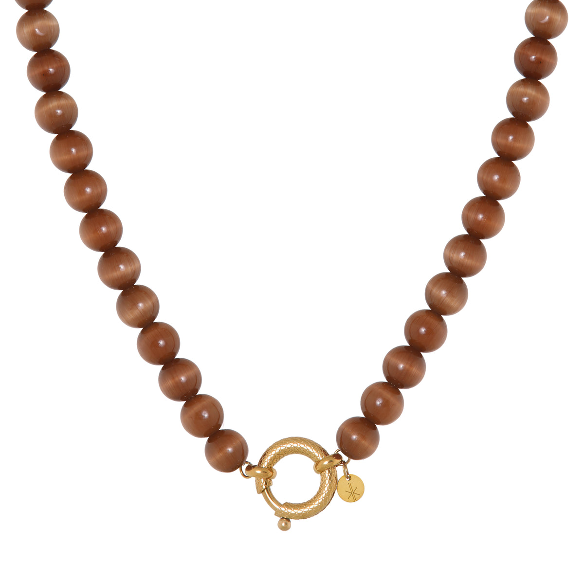 Label Kiki - Brown cat eye snake necklace gold - Stainless steel