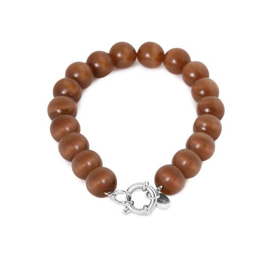 Label Kiki - Brown cat eye bracelet silver - Stainless steel