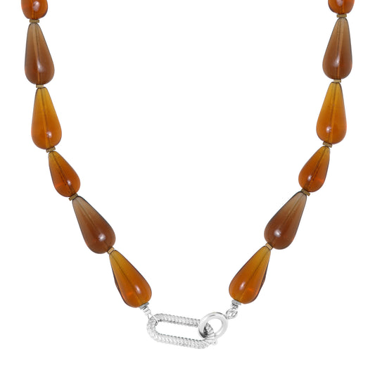 Label Kiki - Brown drop necklace silver - Stainless steel