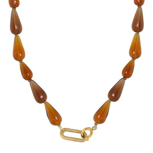 Label Kiki - Brown drop necklace gold - Stainless steel