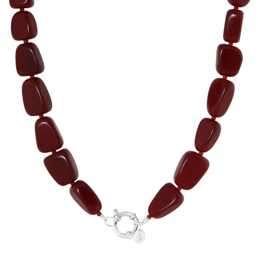 Label Kiki - Burgundy necklace silver - Stainless steel