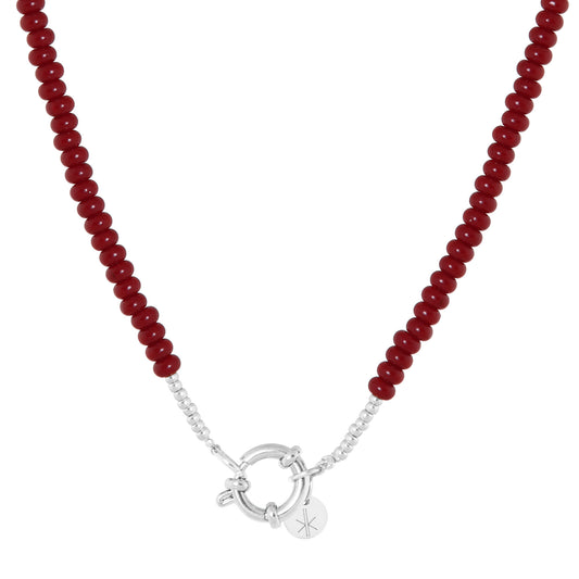 Label Kiki - Burgundy small beads necklace silver - Stainless steel