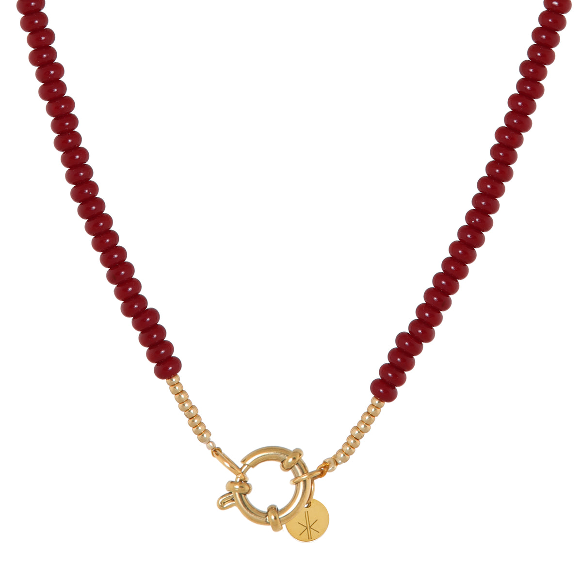 Label Kiki - Burgundy small beads necklace gold - Stainless steel