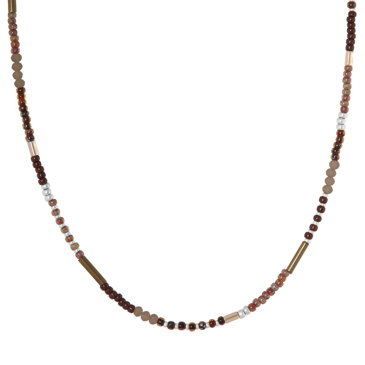 Label Kiki - Chique brown necklace silver - Stainless steel