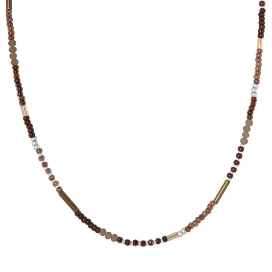 Label Kiki - Chique brown necklace silver - Stainless steel