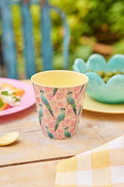 Rice - Middelgroot Beker - Exotic Bird Print - Zacht roze