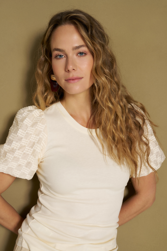 Lofty Manner -  Top Haya - Constrast Puff Sleeve - Cream