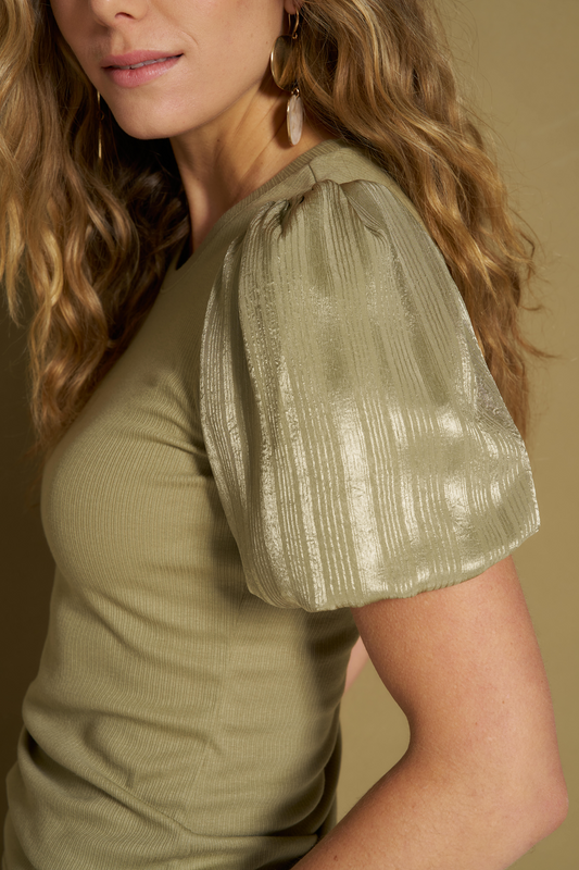 Lofty Manner -  Top Haya - Constrast Puff Sleeve - Kaki