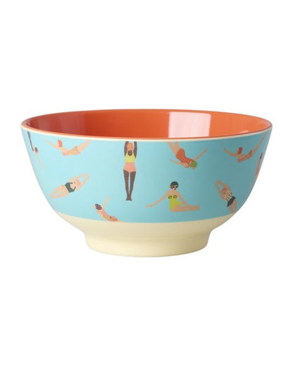 Rice - Middelgroot Kom Retro Swimster Print - Blauw