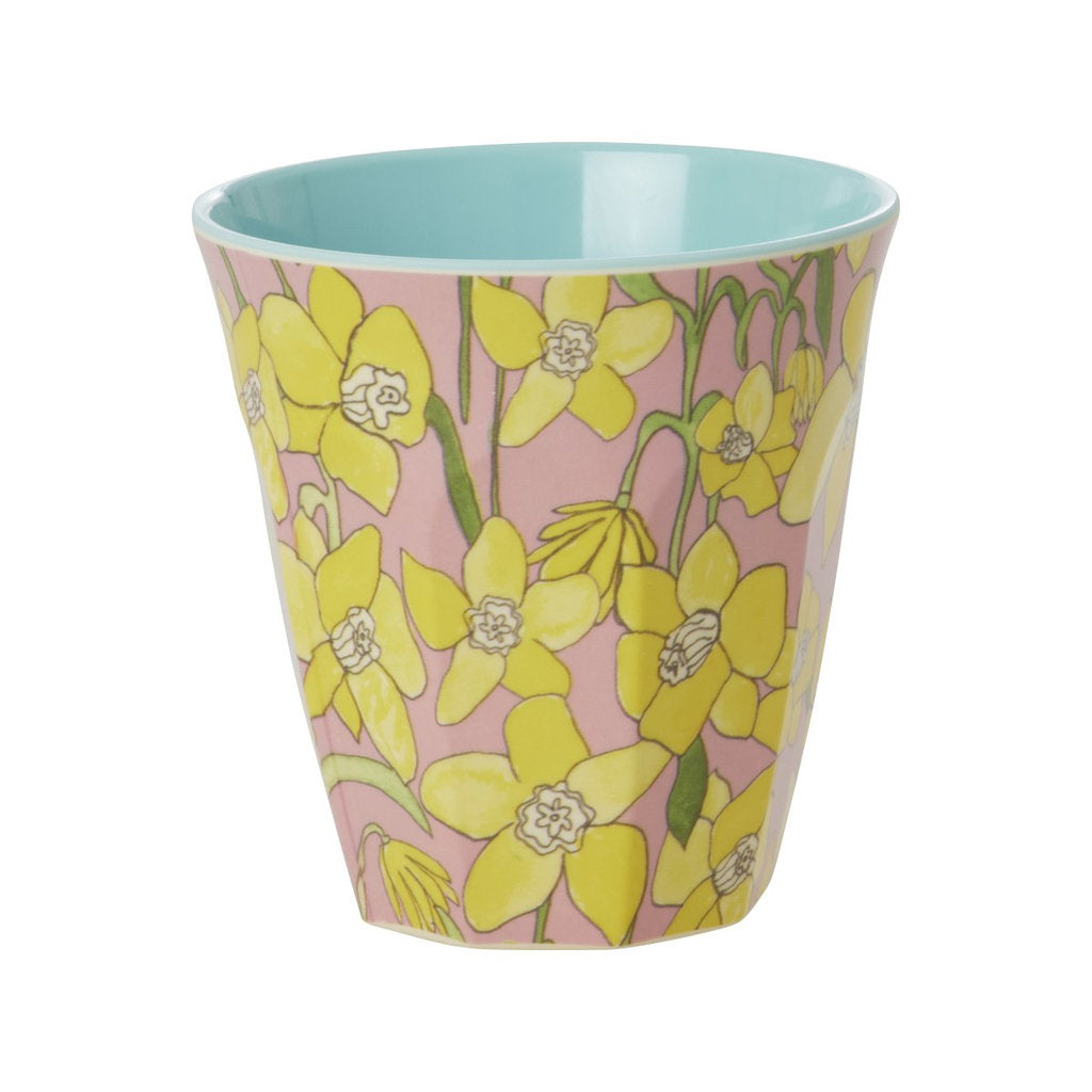 Rice - Middelgroot Beker - Daffodils Print - Zacht roze
