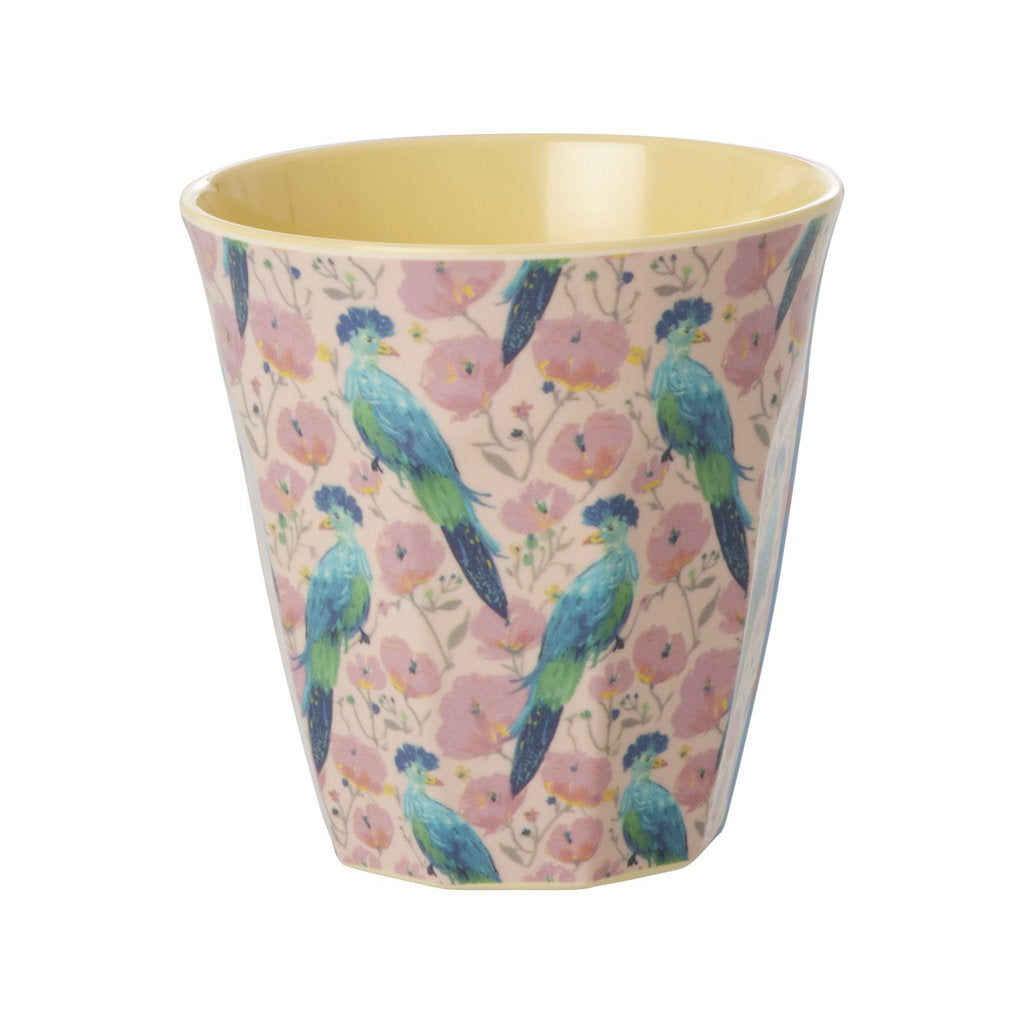 Rice - Middelgroot Beker - Exotic Bird Print - Zacht roze