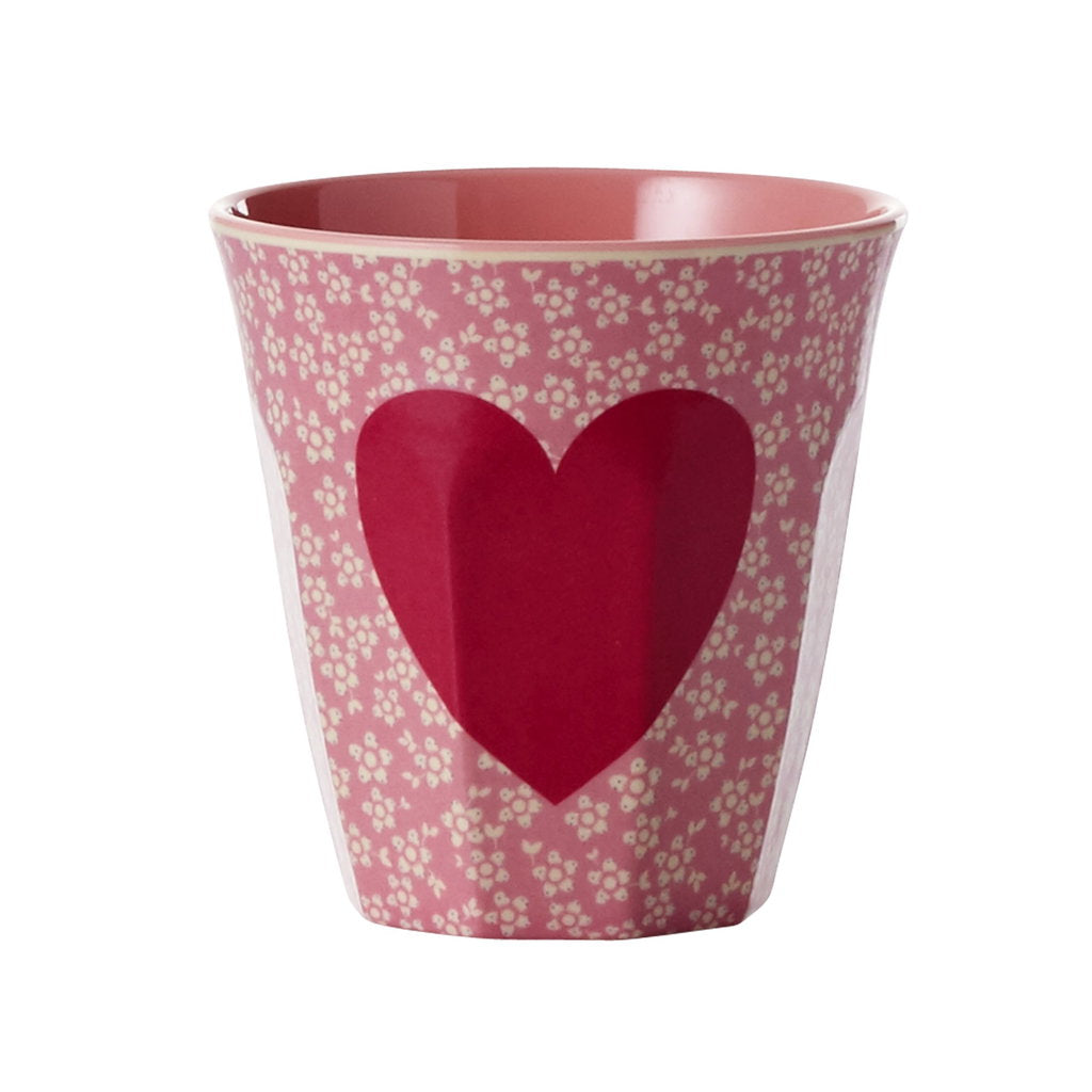 Rice - Middelgroot Beker Heart Print - Roze