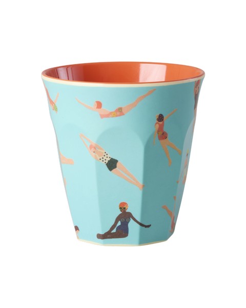 Rice - Middelgroot Beker -Retro Swimster Print - Blauw