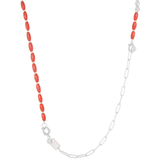 Label Kiki - Peachy baby long necklace silver - Stainless steel & silver plated