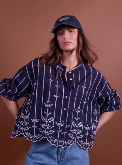 Laure + Max - Blouse Berenice - Blauw embroidery